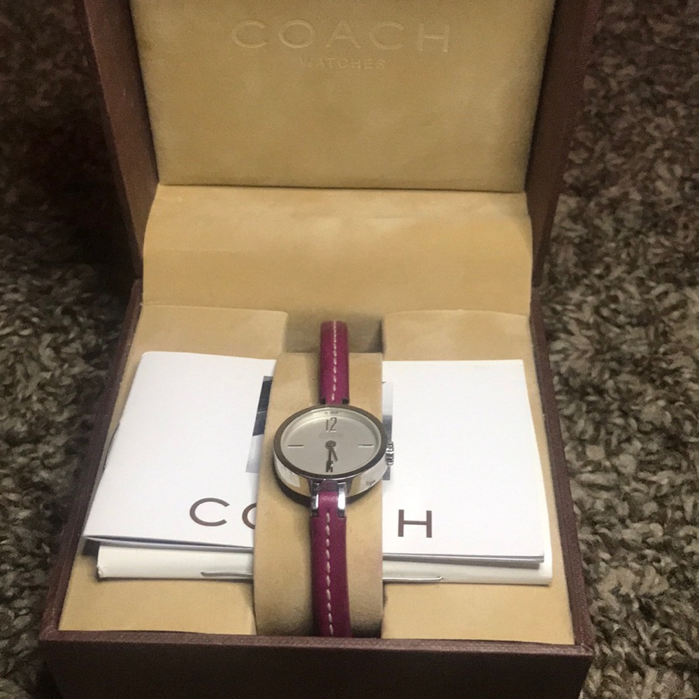 Magenta Coach Watch - thin leather band